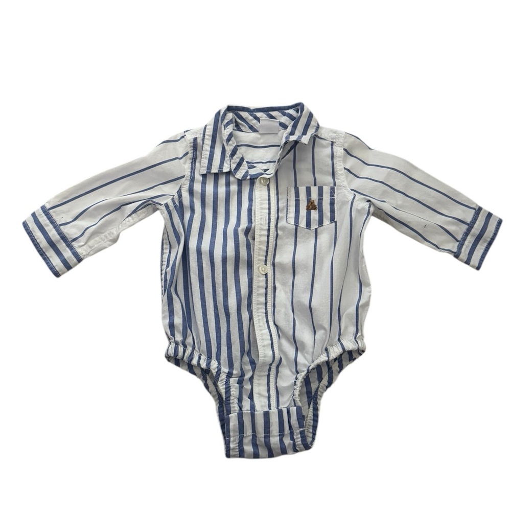 GAP Baby Blue and White Striped Shirt 6-12 months